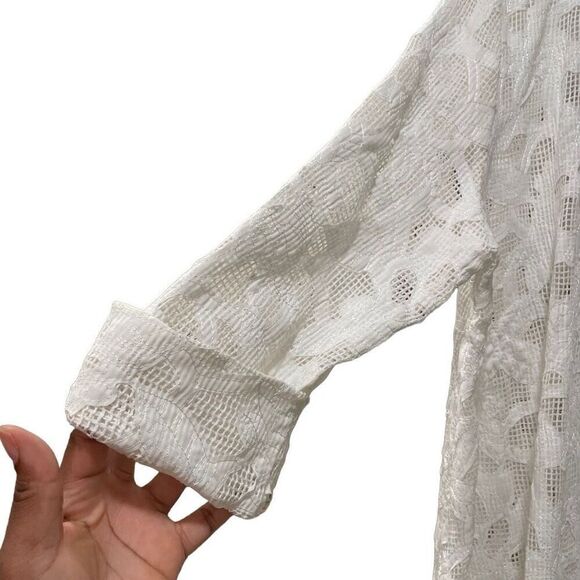IC By Connie K Womens Duster L Open Front White Mesh Appliqué Overlay 3/4 Sleeve - Picture 4 of 9